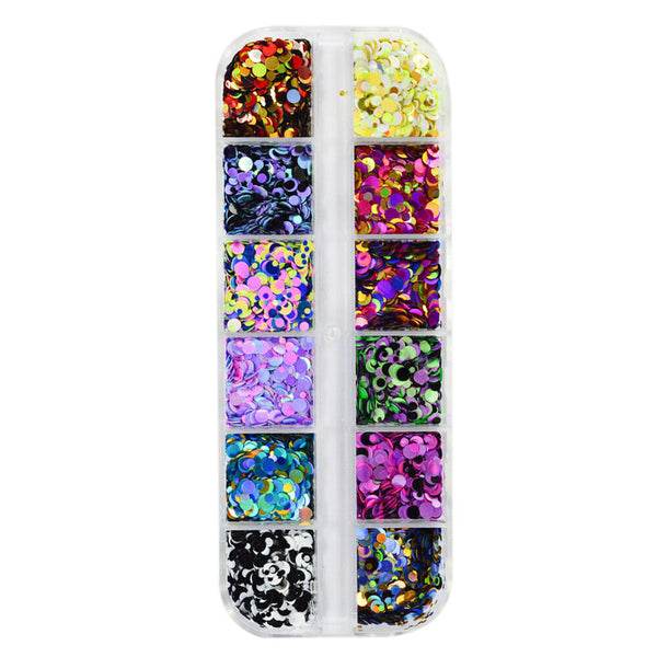 12 Color Mixed Round Confetti Sequins Nail Art Holographic Dots Flake Decal