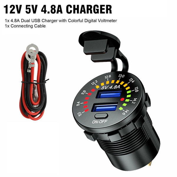 PD Type C USB Car Charger and QC 3.0 Charger 12V Power Outlet Socket ON / Off