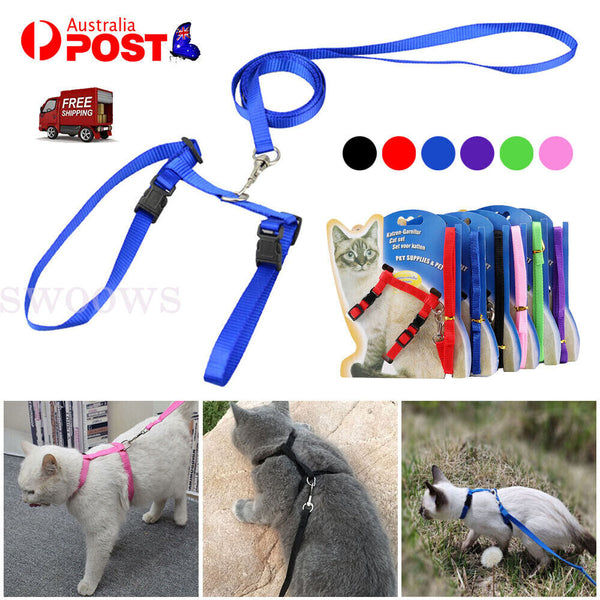 Pet Kitten Cat Walking Harness Lead Nylon Leash Safety Clip Adjustable Collar