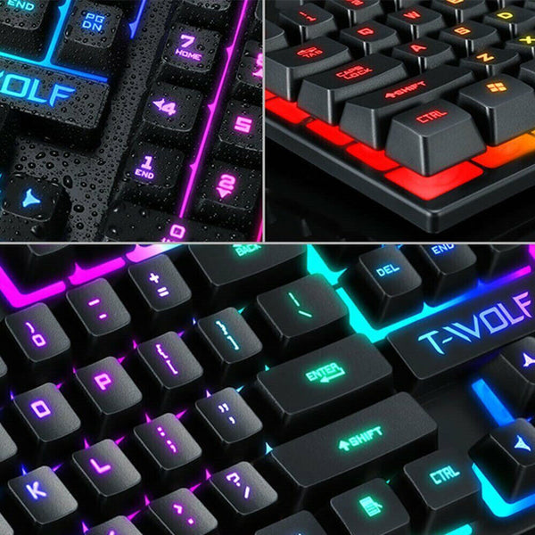 Wired USB Mechanical Gaming 104 Keys Keyboard RGB LED Backlit For Windows PC