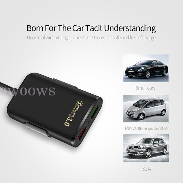 Multi USB Fast Car Charger 4 Ports Quick QC3.0 Adapter Cigarette Lighter Socket