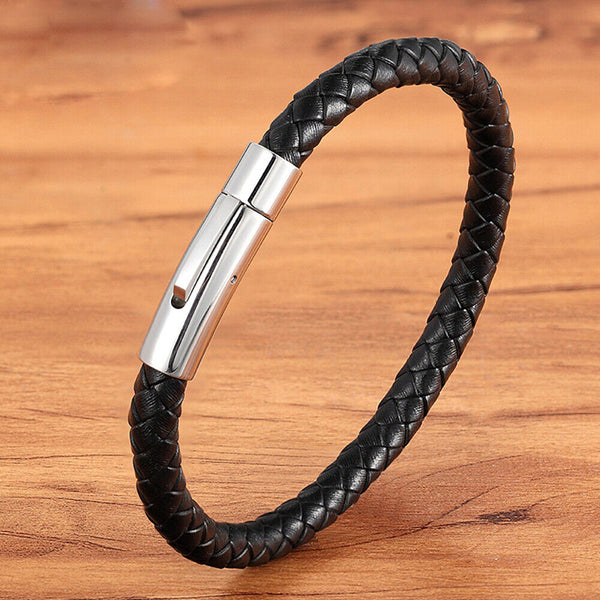 Artificial Leather Rope Wrap Alloy Braided Bangle Bracelet Wristband Buckle 23cm