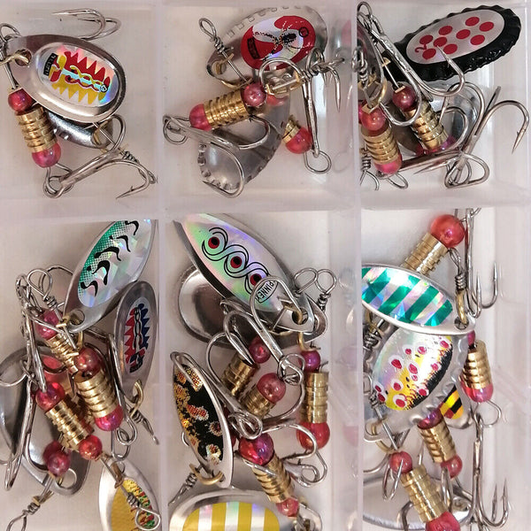 30x Metal Spinners Fishing Lures Sea Trout Pike Perch Salmon Bass Fishing Tackle