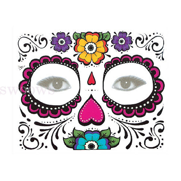 Waterproof Day Of The Dead Face Dress Up Halloween Temporary Tattoo Stickers