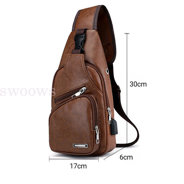 Mens Waterproof Bag Anti Theft Crossbody Chest Pack Shoulder Pocket USB Charging