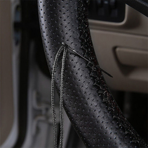 38cm PU Leather DIY Car Steering Wheel Cover Breathable Anti-slip Universal