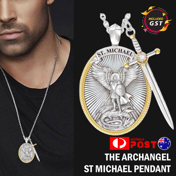 The Archangel St Michael Pendant Prayer Catholic Patron Necklace Sword Lord Gift