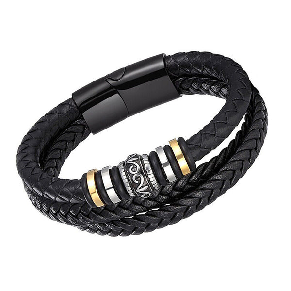 Men's Braided PU Leather Bracelet Hand Adjustable Gift for Son Husband DIY AU