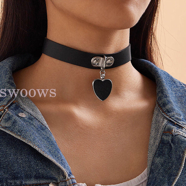 Choker Retro Love Heart Gothic Lolita Grunge Punk Leather Rivet Collar Necklace