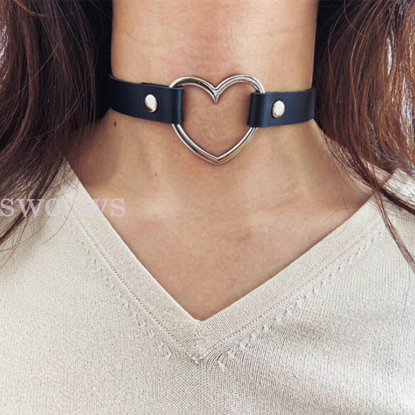 Choker Retro Love Heart Gothic Lolita Grunge Punk Leather Rivet Collar Necklace