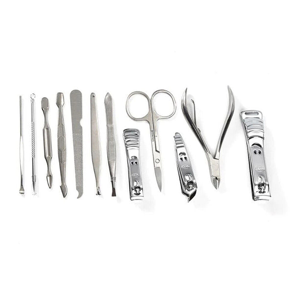 12PCS Manicure Pedicure Set Stainless Nail Clippers Kit Cuticle Grooming Case