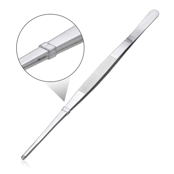 NEW Silver Stainless Steel Long Food Tongs Straight Tweezers Kitchen Tool