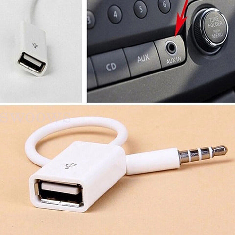 2x Male Cable Plug AUX Jack 3.5mm Audio to USB Female Converter Cord Car Player