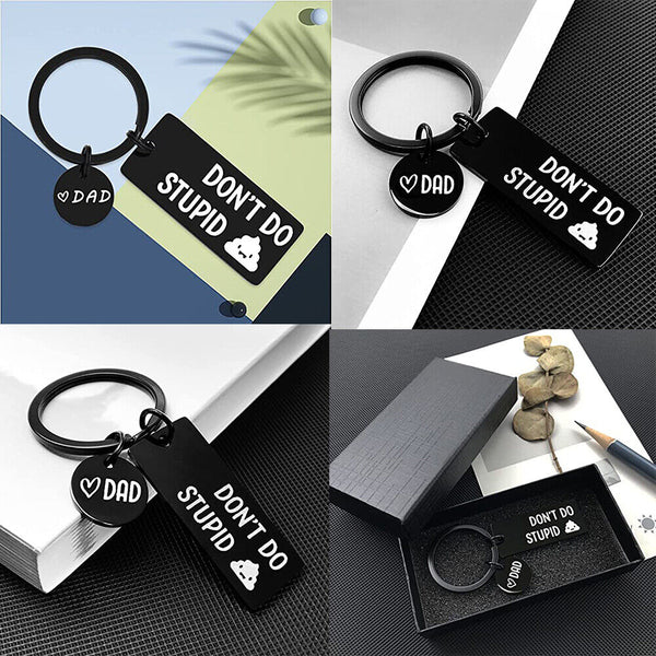 Stainless steel round card long key chain black key gift son daughter decoration