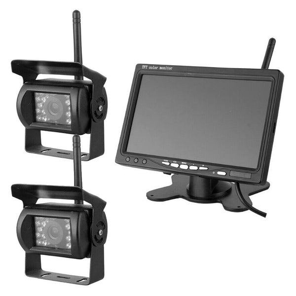 Wireless 7" Monitor + 2x CCD Reversing Camera Fit Bus Truck Caravan Car 12-24V