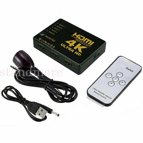 4K HDMI Switch Switcher Selector 5 Port Splitter Hub IR Remote For HDTV PS3 PS4