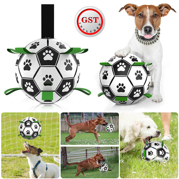 Dog Ball Interactive Soccer Toy Pet Football with Grab Tabs Tug Water Outdoor AU