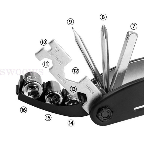 16 in 1 Portable Bike Multi Tool Kit Bicycle Cycling Multitool Chain Tyre Repair