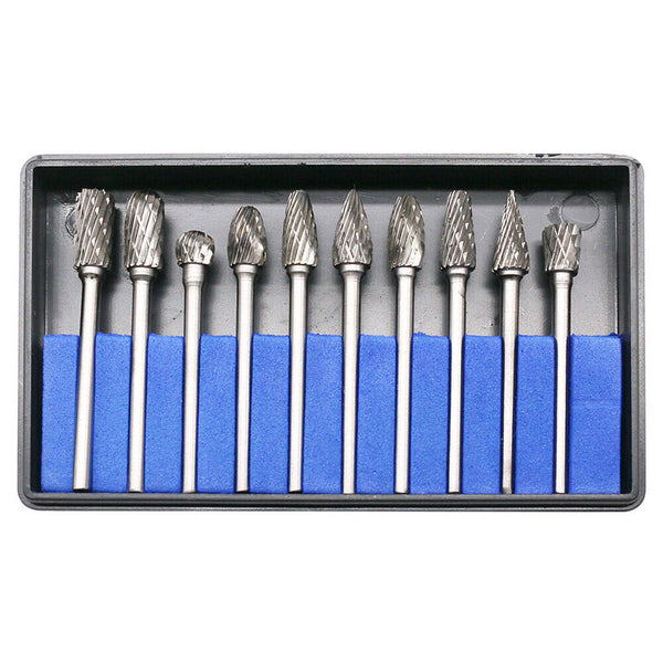 10pcs Tungsten Carbide Point Burr Die Grinder Shank Rotary Drill Bits Set New