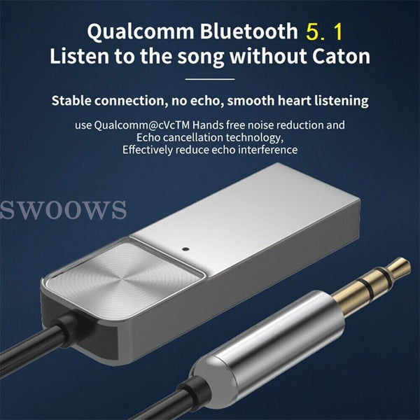 New Car Wireless Bluetooth 5.1 Receiver Dongle AUX 3.5mm Music Adapter Cable