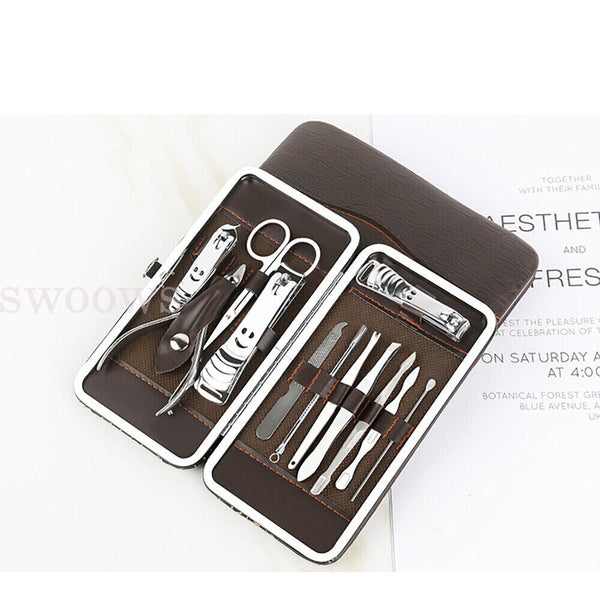 12PCS Nail Clippers Set Stainless Manicure Pedicure Kit Cuticle Grooming Case AU