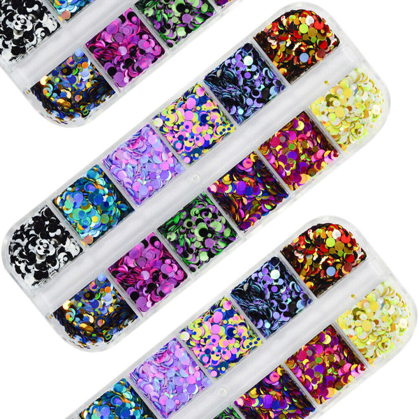 12 Color Mixed Round Confetti Sequins Nail Art Holographic Dots Flake Decal