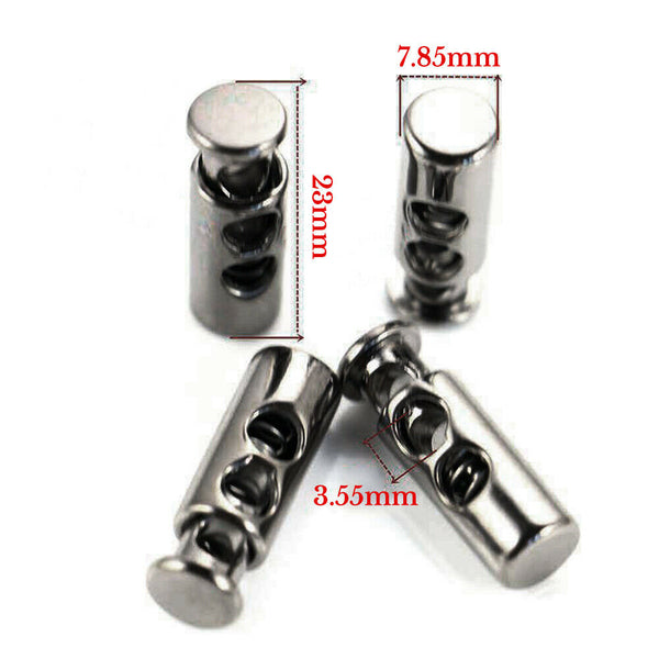 UPTO 100X Double Hole Metal Cord Lock Apparel Clamp Barrel Toggle Spring Stopper