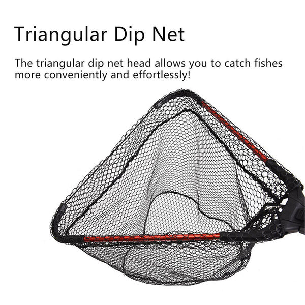 Fishing Landing Net Aluminum Alloy Red Portable Fish Mesh Foldable Pole Handle A