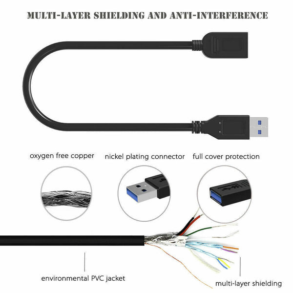 1-3x USB 3.0 SUPERSPEED EXTENSION CORD DATA CABLE MALE TO FEMALE FOR FAST WORK