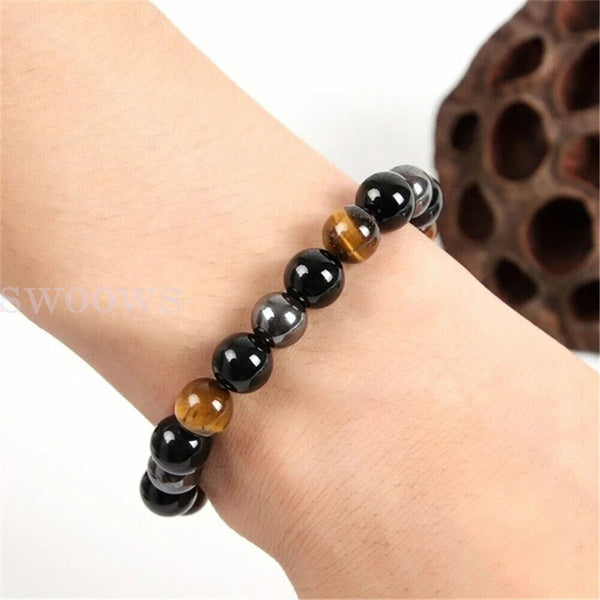 New Women Men's Natural Stone Tigers Eye Jewellery Wristband Bracelet For Couple