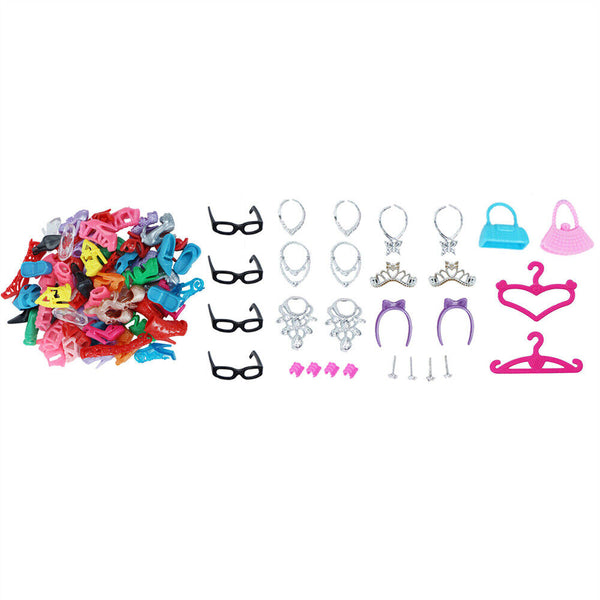 42Pcs Items For Barbie-Doll Jewellery Clothes Set Accessories Dresses Shoes