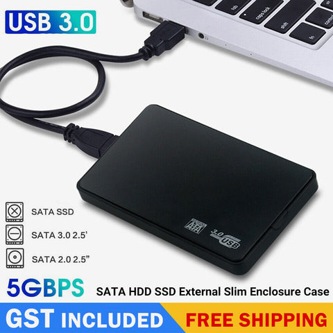 Black USB 3.0 Hard Drive Disk 2.5" SATA HDD SSD External Slim Enclosure Case