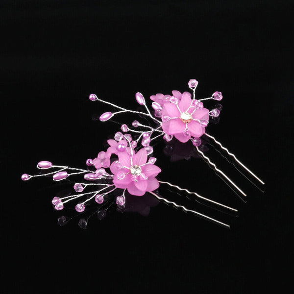 Bridal Wedding Flower Clips Hair Pins Bridesmaid Crystal Hair Pearls Accessories