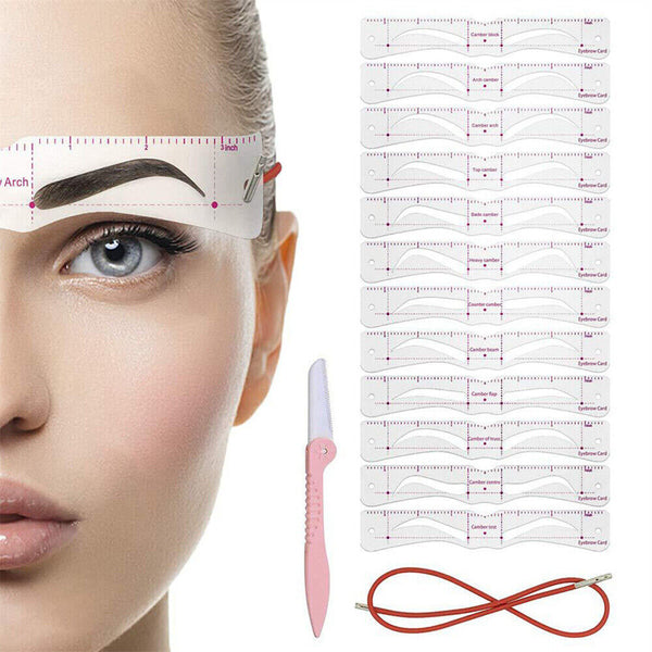 14pcs Eyebrow Stencils Shaper Grooming Kit Brow Make-Up Template Tool Reusable
