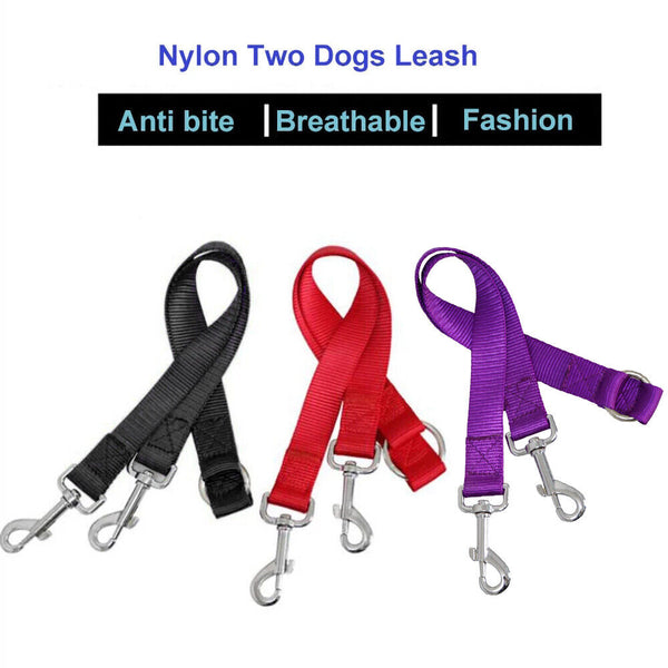 Duplex Double Dog Coupler Twin Dual Lead 2 Way Two Pet Dogs Walking Safety Leash