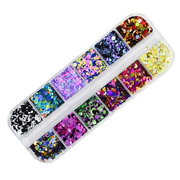 12 Color Mixed Round Confetti Sequins Nail Art Holographic Dots Flake Decal