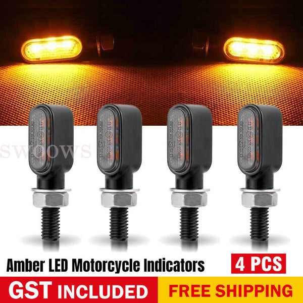 4X Mini Amber Motorcycle LED Indicators Turn Signal Lamp Universal Dirt Bike 12V