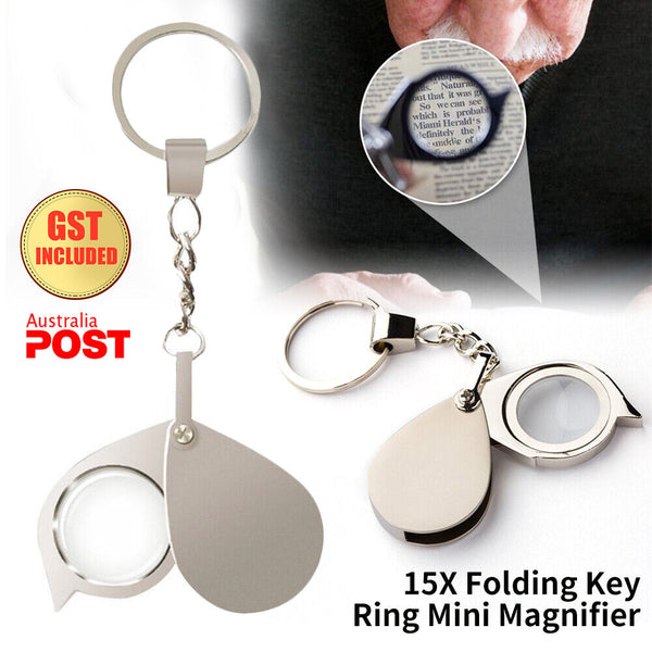 Portable 15X Folding Key Ring Mini Magnifier Key Chain Magnifying Glass Loupe AU