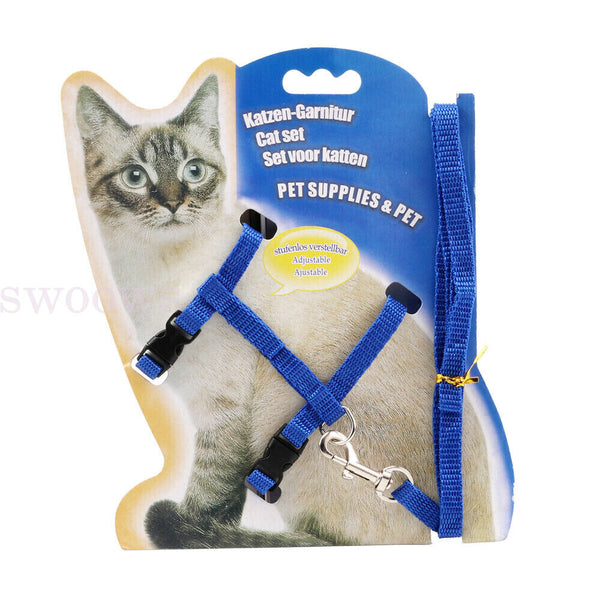 Pet Kitten Cat Walking Harness Lead Nylon Leash Safety Clip Adjustable Collar