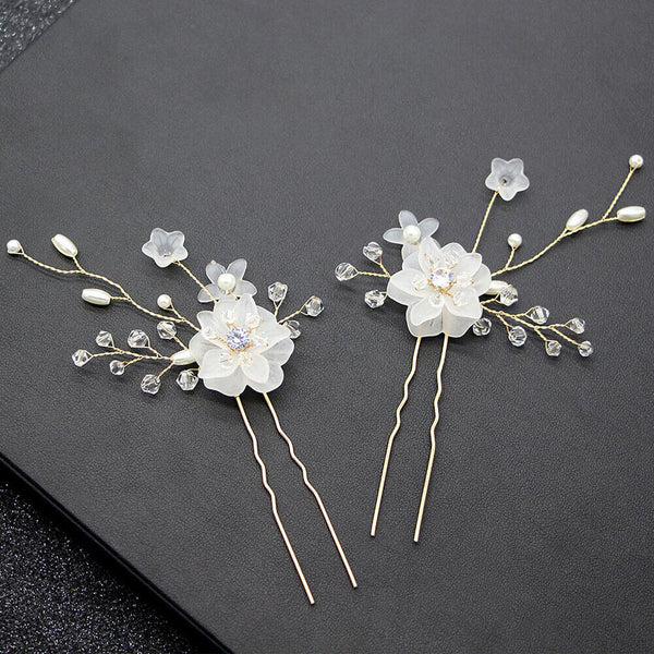 Bridal Wedding Flower Clips Hair Pins Bridesmaid Crystal Hair Pearls Accessories