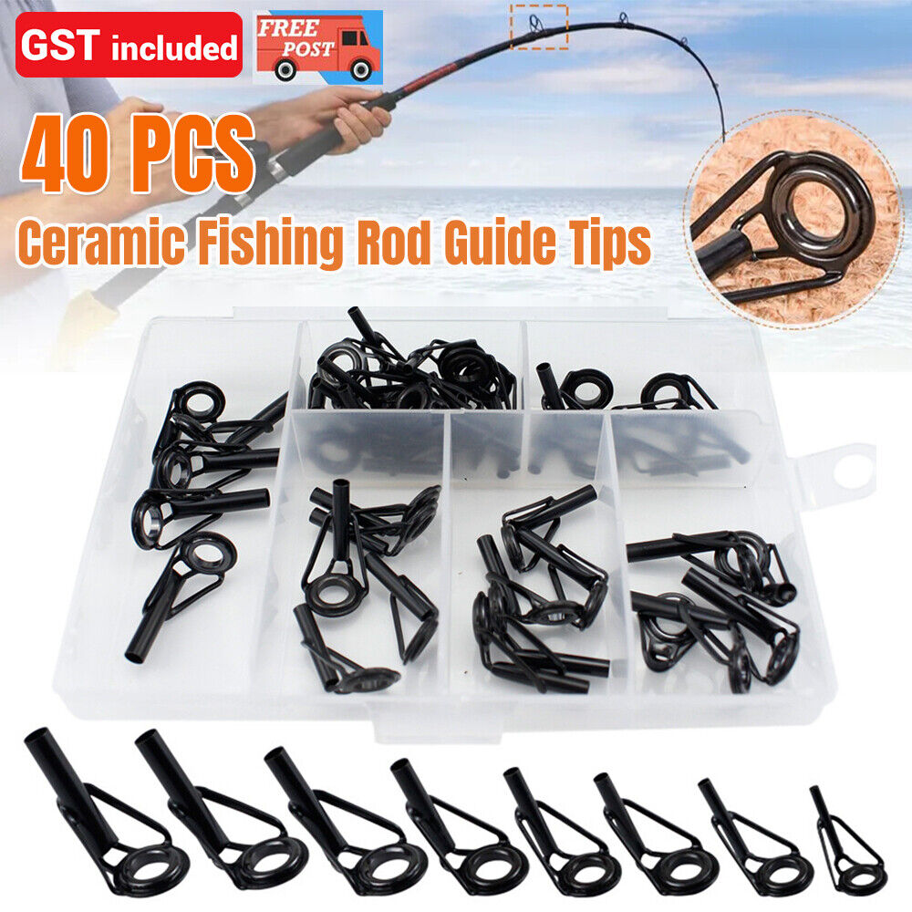 40CS Ceramic Fishing Rod Guide Tips Top Eye Rings Line Repair Kit 7 Sizes Set