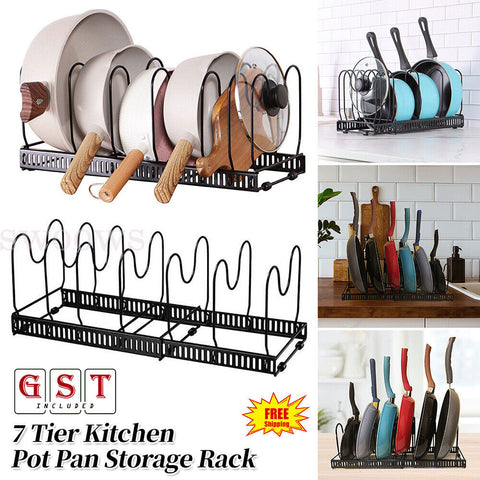 7 Tier Kitchen Storage Rack Pot Lid Frying Pan Organizer Cookware Holder Shelves