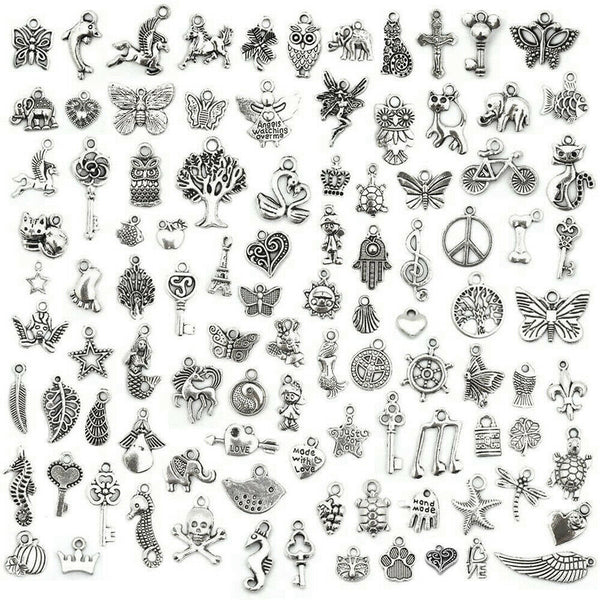 100pcs Bulk Tibetan Silver Mix Charm Pendants Necklace Jewelry Making DIY Craft