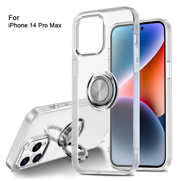 Transparent TPU Metal Ring Stand Cover Skin For iPhone 14 12 11 13 Pro Max Case