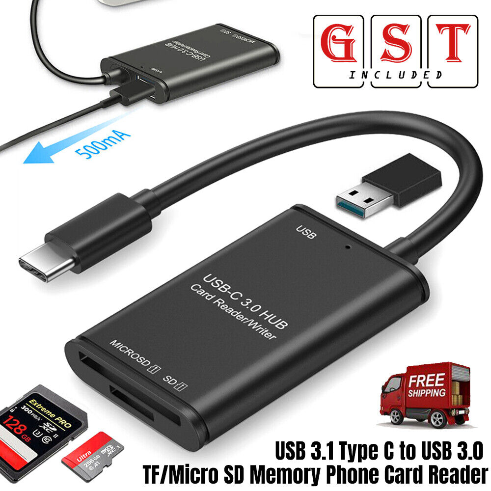 USB 3.1 Type C to USB 3.0 OTG Adapter TF/Micro SD Memory Phone Card Reader AU