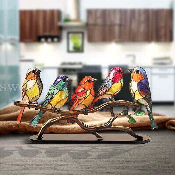 Stained Birds On Branch Desktop Ornaments For Bird Lover Home Decor Desk Decor