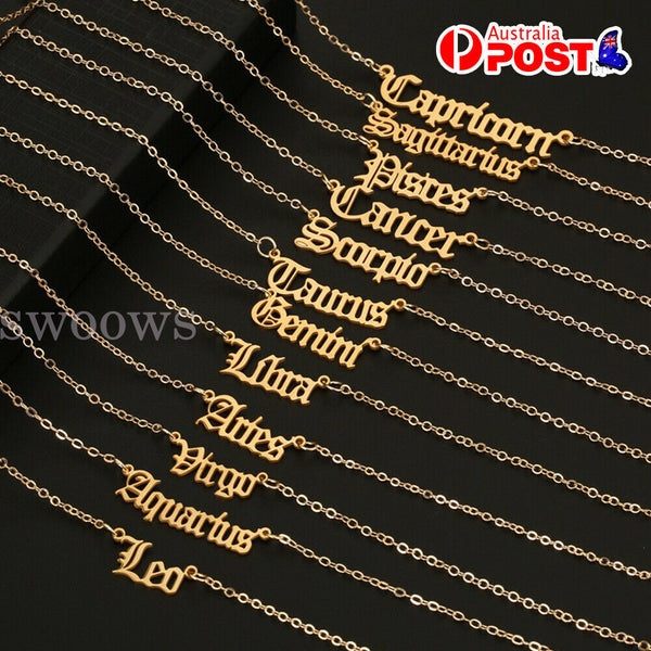 Horoscope Zodiac Star Sign Pendant Old English Necklace Gold Jewellery Chain