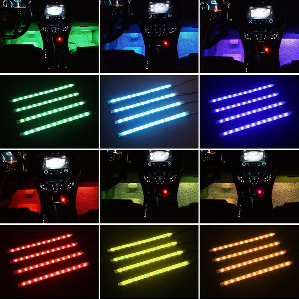 4X 12LED Car Interior Footwell RGB Bluetooth Phone LED Light Strip USB APP AU