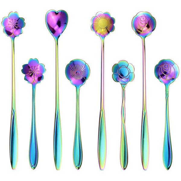 8pcs Spoon Long Handle Dessert Tea Coffee Mixing Spoon Stainless-Steel Teaspoons