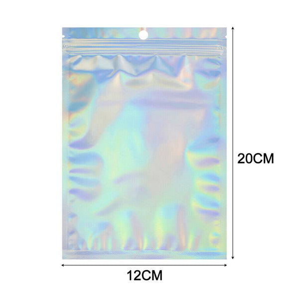 50-200 Food Storage Pouch Holographic Resealable Mylar Ziplock Aluminum Foil Bag